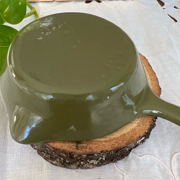 Vintage Enamel Cast Iron Mini Skillet Pan Olive Green - Picture 2 of 9